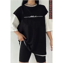 Startmore Siyah Oversize Çift Renk Attiude Baskılı Unisex Tshirt Beyaz