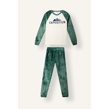 Defacto Baskılı Reglan Kollu Üst Lastikli Paça Pelüş 2li Pijama Takımı Erkek Çocuk I3392a826cwgn469 Yeşil-gn469