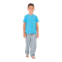 The Don Aile Turkuaz Gri-Lacivert Ekose Erkek Çocuk Pijama Takımı