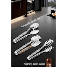 Zenvac 3 Lü İnox Çelik Mutfak Maşa Seti - Makarna Pasta Salata Çok Amaçlı Maşa 3 Lü Set 722225 Zenvac29
