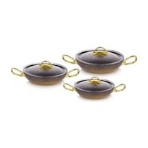 Oms Gold Serisi 6 Parça Granit Sahan Seti Cam Kapaklı 18-20-22 Cm Pfoa İçermez Gold