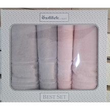 Camellıa Best Set Gri Pembe Hamam Seti 2 Havlu+2 Plaj Havlusu Gri - Pembe