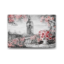 Saat Kulesi Ve Kırmızı Çiçekler Tablosu - 60x40cm 7/8 Yaş