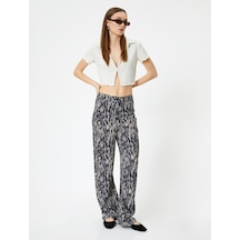 Koton Bol Paça Zebra Desenli Pantolon Beli Lastikli Viskoz Kumaş Siyah Desenli 4sal40146ıw Siyah Desenli