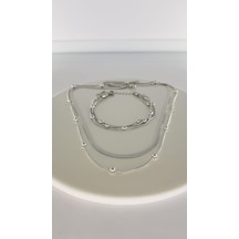 Gümüş Rengi Çelik Kolye Ve Bileklik Gümüş - Rose Gold