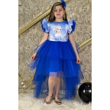 Riccotarz Kız Çocuk Elsa Baskılı Kat Kat Tüllü Arkadan Fiyonk Detaylı Lacivert Elbise 7-10 Yaş 2232601006