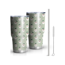 Noel Desenli 30oz Kahve Termosu, Çift Katlı Paslanmaz Çelik, Yeniden Kullanılabilir, Sızdırmaz Noel Baba Noel Yüzü