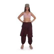 Bohem Stil Hint Otantik Yıkamalı Taşlanmış Kapaklı Şalvar Pantolon Bordo