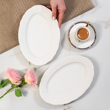Porsima 4450 Tiffany Porselen Kayık Tabak Seti - Oval Kahvaltılık Sunumluk Seti 25cm Beyaz