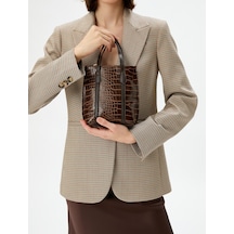 Koton Tote Çanta Kroko Suni Deri Fermuarlı Çıtçıt Kapama Kahverengi 4wak30120aa 4WAK30120AA517 Kahverengi
