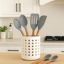 Beyaz Kaşıklık Beyaz Silindir Plastik Kaşıklık Modern Delikli Tasarım, Hava Geçişli Dayanıklı Mutfak Düzenleyici Kaşıklık Diğer