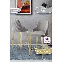 Canisa Tera Serisi 2 Adet Babyface Kumaş 65 Cm Gold Kaplama Ayaklı Gri Bar Sandalyesi Gri Sandalye Ayaklar Gold