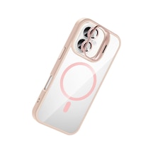 Joko Apple İphone 16 Remim Lensli Magsafe Standlı Kapak - Pembe Düz Renkli