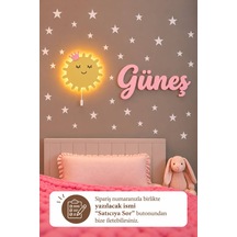 El Boyaması Ahşap Güneş Lamba & Işıksız İsimlik Seti İsimli Bebek Ve Çocuk Odası Dekoru Pembe