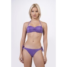 Endeep Kadın Çapraz Detaylı Kaplı Simli Bikini Takımı Mor