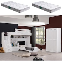 Ranza, Londra Ranza Karyola Oturaklı Çalışma Masası 3 Kapaklı Dolap 2 Adet Comfort Yatak 90 X 190 CM