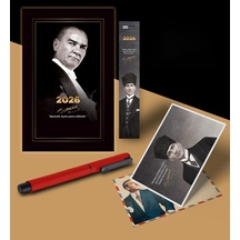 2026 Gazi Paşa Atatürk Ajandası Ayraç Kartpostal Kalem - Kırmızı 103 Ivory