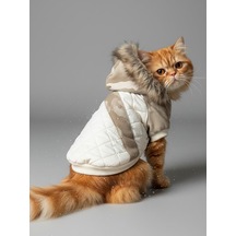 Kmauflaj Desenli Creamy Camo Kedi Montu Kışlık Ceket