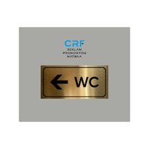 Gold Aluminyum Kapı İsimliği Wc Sol Ok Yönlendirmeli Yazılı Arkası Yapışkanlı 10x20 Cm
