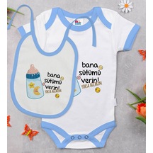 Bk Kids Bana Sütümü Verin Tasarımlı Mavi Bebek Body Zıbın Ve Mama Çok Renkli