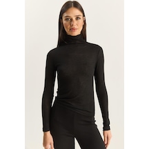 Shade Kadın Yarım Balıkçı Yaka Modal Ultra Hafif Bluz 1011 60283865 - Siyah
