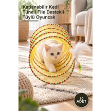 10 Adet Katlanabilir Kedi Tüneli File Destekli Tüylü Oyuncak