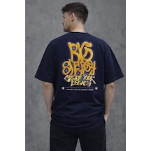 Herkesemoda Ön Ve Arka Yazı Detaylı Basic T-shirt Lacivert