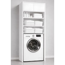 Rudu Lavin Çok Amaçlı Banyo Dolabı Düzenleyici 66x65x190 Cm 2 Kapaklı 4 Raflı Beyaz