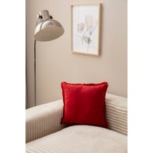 Swita Home Saçaklı Tek Renk 43x43 Kırlent Kılıfı Kırmızı