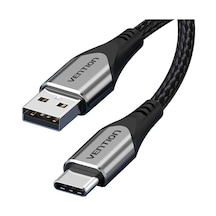 Vention Usb 2,0 Type-a - Type-c 3a Pamuk Örgülü Hızlı Şarj Kablosu 1m - Gri