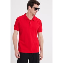 Tudors Erkek Slim Fit Dar Kesim %100 Pamuk Kısa Kollu Polo Yaka Kırmızı Tişört-46199