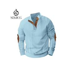 Erkekler İçin Dik Yaka Retro Günlük Kazak Açık Mavi Erkekler İçin Dik Yaka Retro Günlük Kazak Açık Mavi