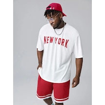 Unisex Örme New York Baskılı Beyaz Pamuk T-shirt Beyaz