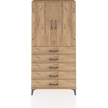 Arges Dolap 3 Raflı 5 Çekmeceli 2 Kapaklı 88x30x182 Çam-çam Çam