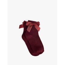 Koton Pamuklu Fiyonklu Çorap Bordo 7wkg80174aa