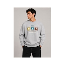 Herkesemoda Nyc Baskılı Bisiklet Yaka Şardonlu 2 İplik Sweatshirt Gri