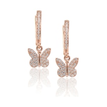 Kelebek Model Zirkon Taşlı Rose Kaplama Bayan Gümüş Küpe 201022764