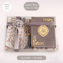 Yasin + Seccade + Tesbih Hediye Seti Çanta Boy, Raşel Cilt, Şemslafzatullah, Gri