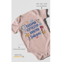 Morivokids Babamın Kopyasıyım Annemin Şaheseri Kısa Kollu Bebek Body %100 Pamuk Pastel Pembe