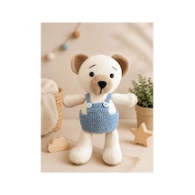 El Yapımı Amigurumi Tombiş Ayı Oyuncak - Mavi Tulumlu
