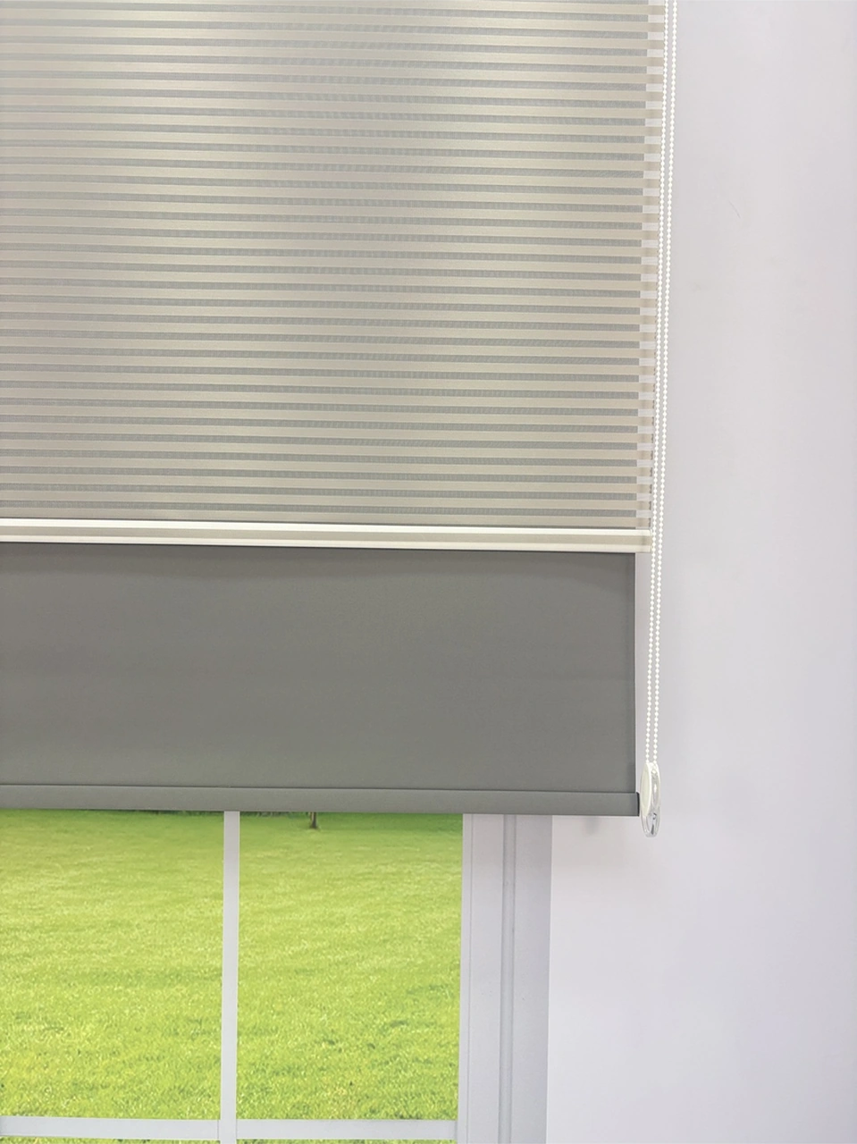 Luna Serisi Açık Gri Tül Antrasit Gri Stor Perde Işık Kontrollü, Çift Mekanizmalı, Kolay Montaj Antrasit Gri