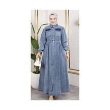Harman Butik Kadın Düğmeli Cepli Kot Elbise Mavi Mavi