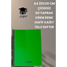 A4 20x30 Cm Çizgisiz 60 Yaprak Telli Plastik Kapak Hafif Defter Light Book Krem Renk Kağıt Yeşil