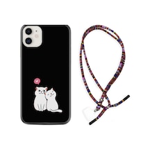 Apple Uyumlu iPhone 12 Mini Kılıf Rasta Boyun Askılı Love Cats 1690