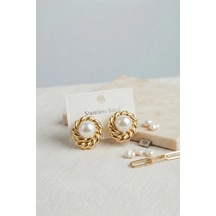 316l Çelik Gold Renk İncili Model Kadın Küpe 11024558