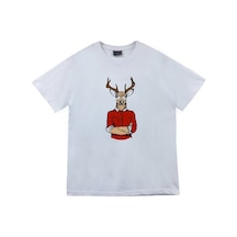 Stoned&Fame Unisex Beyaz Geyik Adam Baskılı T-shirt Beyaz