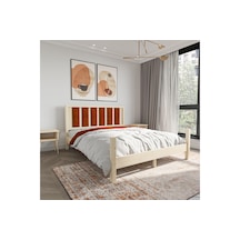 Orion Model Kiremit Renk Puflu Başlıklı Doğal Çam Ahşap Karyola-80 90 x 190