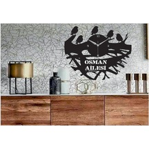 Kişiye Özel Serçe Çalı Kuş Temalı Dekoratif Ahşap Duvar Saati Siyah