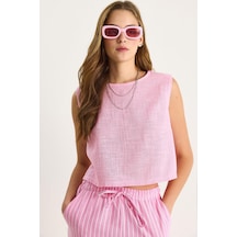 Shade Kadın Kolsuz Keten Bluz 3419-1 60282023 - Şeker Pembe