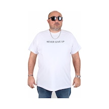 Moc Grande Mocgrande Erkek Büyük Beden Sıfır Yaka Tişört Never Give Up 25140 Beyaz Beyaz